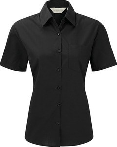 Russell Collection RU935F - LADIES' SHORT SLEEVE POLYCOTTON EASY CARE POPLIN SHIRT Czarny